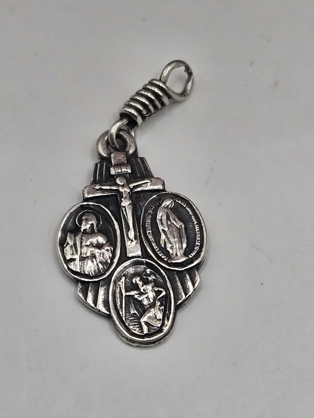Sterling Silver Catholic Miraculous Medal Pendant Charm - Silver